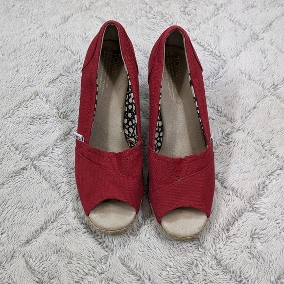 TOMS Wedge Sandals Women's 7 Red Crosshatch Jacquard Classic Espadrille - Picture 2 of 5